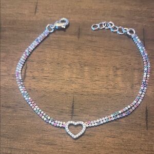 Pretty Bird Elegant Silver Heart Bracelet with Multicolor Accents 7” to 8”